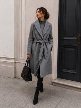 Calvin Klein Gray Wool Blend Wrap Coat Women’s 4 Belted Long Midi Winter Coat